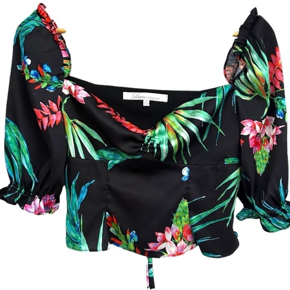 NWT Lovers + Friends Women’s‎ Black Floral Tropical Cropped Top Midi Skirt Small - Picture 2 of 8